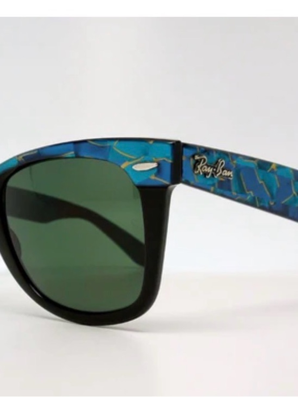 Ray-Ban Black Frame Sunglasses with Blue mosaic Patterned Temples